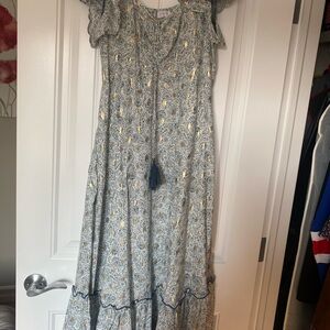 Elegant Blue and Gold Women's Dress